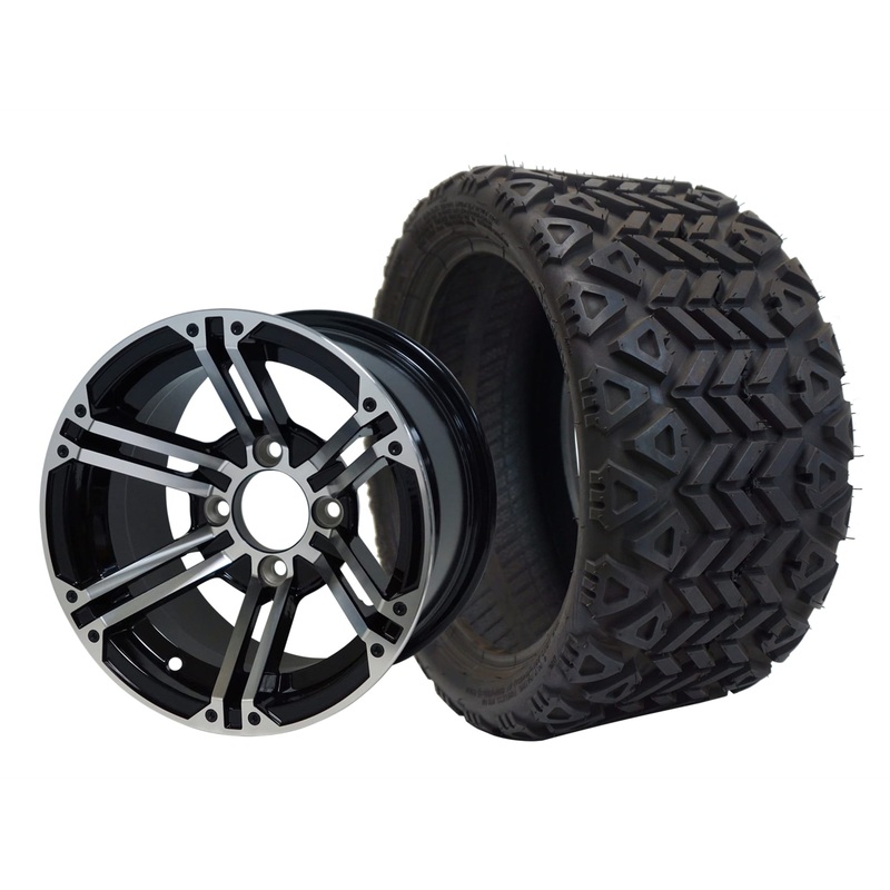 SGC 12″ Terminator Machined/Black Wheel – Aluminum Alloy / STEELENG 18″x8.5″-12″ All-Terrain Tire DOT approved Tires Combo – Set of 4