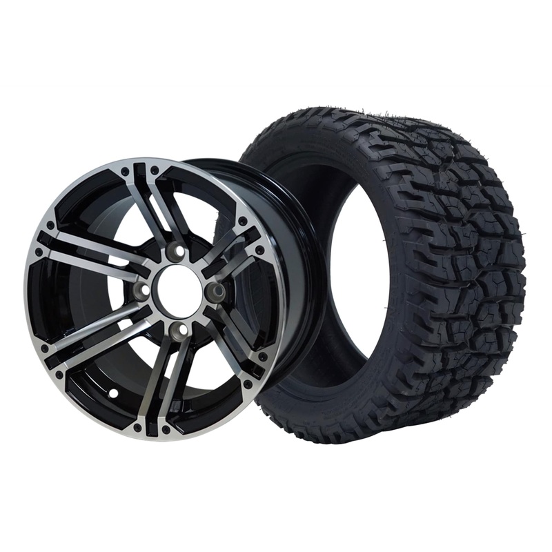 SGC 12″ Terminator Machined/Black Wheel – Aluminum Alloy / STEELENG 215/40-12 GATOR Hybrid Low Profile / All Terrain Tire DOT Approved Tires Combo – Set of 4