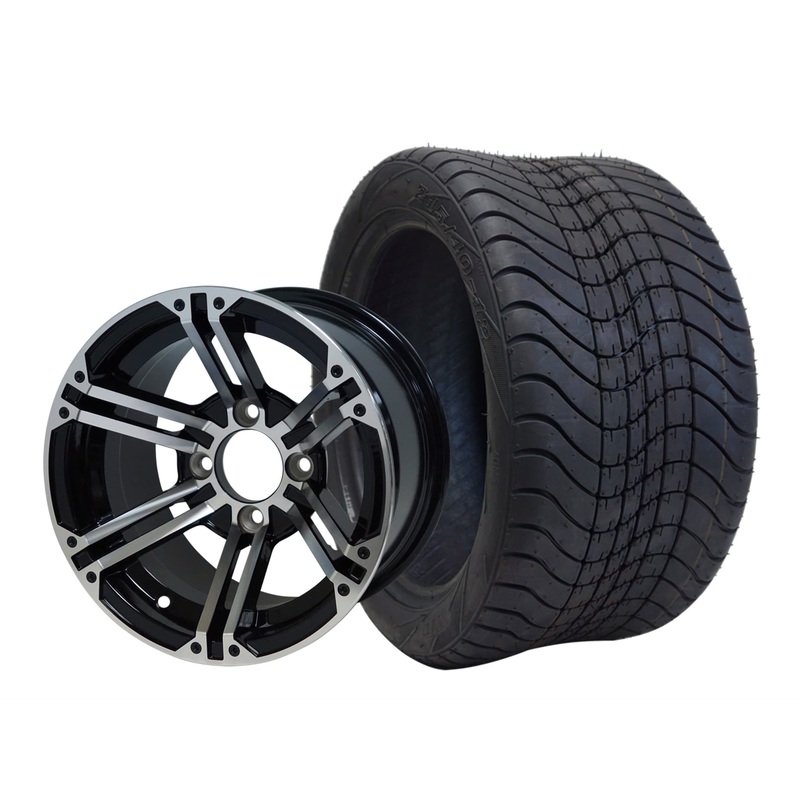 SGC 12″ Terminator Machined/Black Wheel – Aluminum Alloy / STEELENG 215/40-12 Low Profile Tire DOT Approved Tires Combo – Set of 4