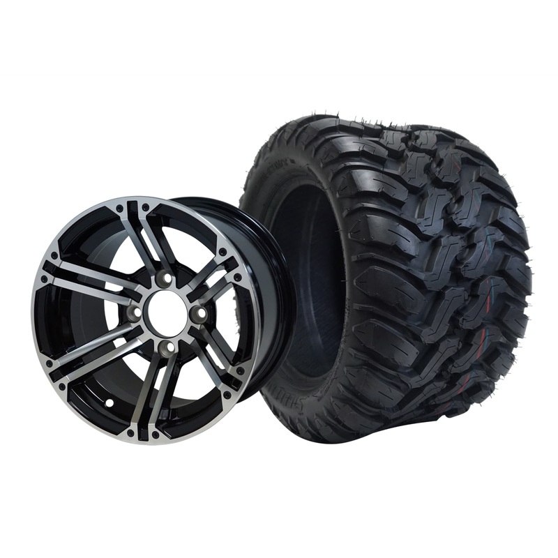SGC 12″ Terminator Machined/Black Wheel – Aluminum Alloy / STEELENG 22″x11″-12″ Mud Terrain / All Terrain Tire DOT Approved Tires Combo – Set of 4