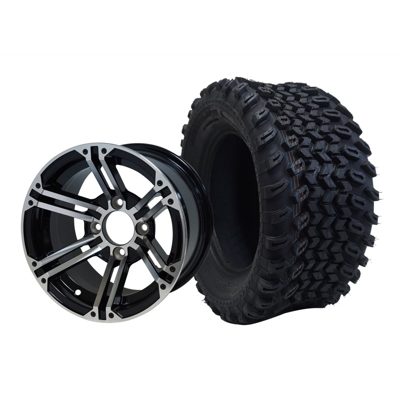 SGC 12″ Terminator Machined/Black Wheel – Aluminum Alloy / STEELENG 23″x10.5″-12″ All Terrain Tire Tires Combo – Set of 4