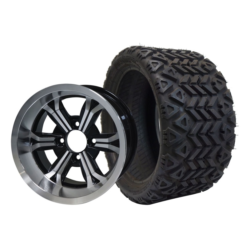 SGC 12″ Transformer Machined/Black Wheel – Aluminum Alloy / STEELENG 20″x10″-12″ All Terrain Tire DOT approved Tires Combo – Set of 4