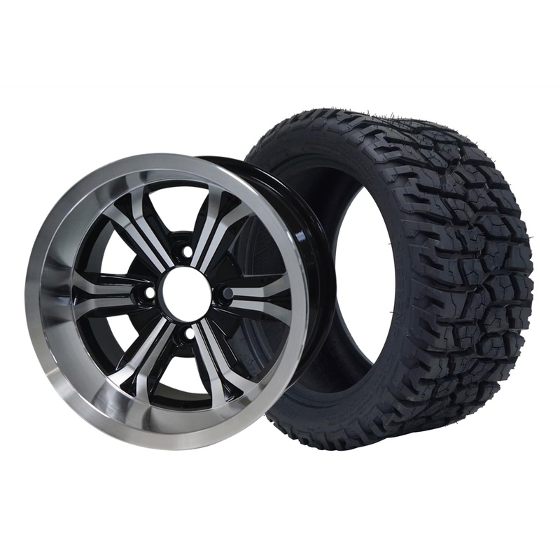 SGC 12″ Transformer Machined/Black Wheel – Aluminum Alloy / STEELENG 215/40-12 GATOR Hybrid Low Profile / All Terrain Tire DOT Approved Tires Combo – Set of 4