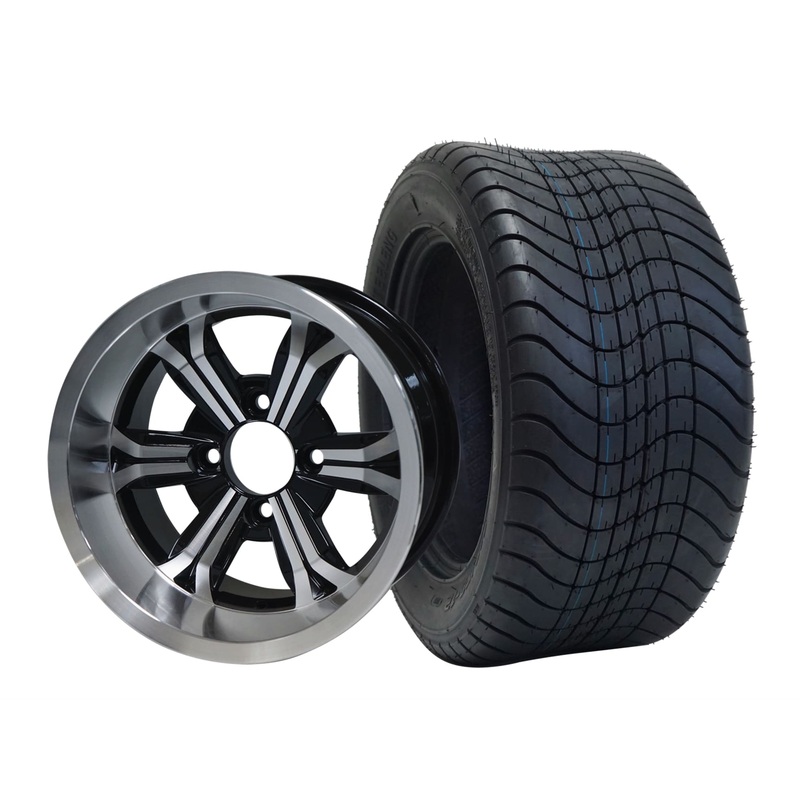 SGC 12″ Transformer Machined/Black Wheel – Aluminum Alloy / STEELENG 215/50-12 Comfort Ride Street Tire DOT Approved Tires Combo – Set of 4