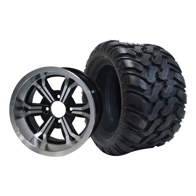 SGC 12″ Transformer Machined/Black Wheel – Aluminum Alloy / STEELENG 22″x11″-12″ Mud Terrain / All Terrain Tire DOT Approved Tires Combo – Set of 4