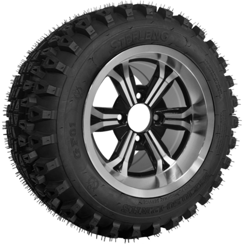 SGC 12″ Transformer Machined/Black Wheel – Aluminum Alloy / STEELENG 23″x10.5″-12″ QH All Terrain Tire Tires Combo – Set of 4