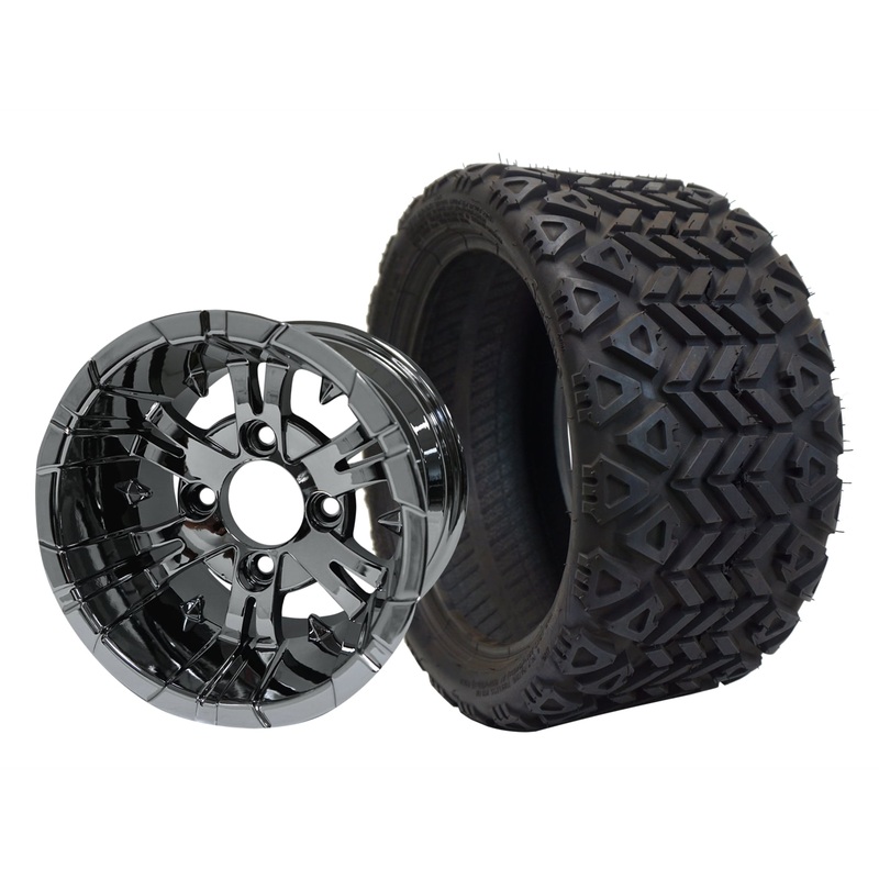 SGC 12″ Vampire Chrome Wheel – Aluminum Alloy / STEELENG 20″x10″-12″ All Terrain Tire DOT approved Tires Combo – Set of 4