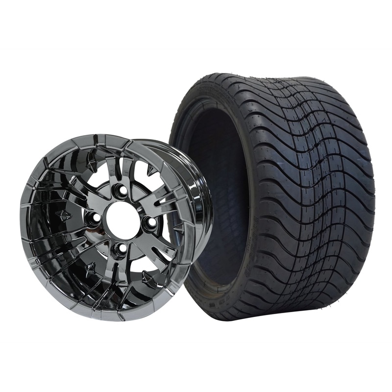 SGC 12″ Vampire Chrome Wheel – Aluminum Alloy / STEELENG 215/35-12 Low Profile Tire Tires Combo – Set of 4