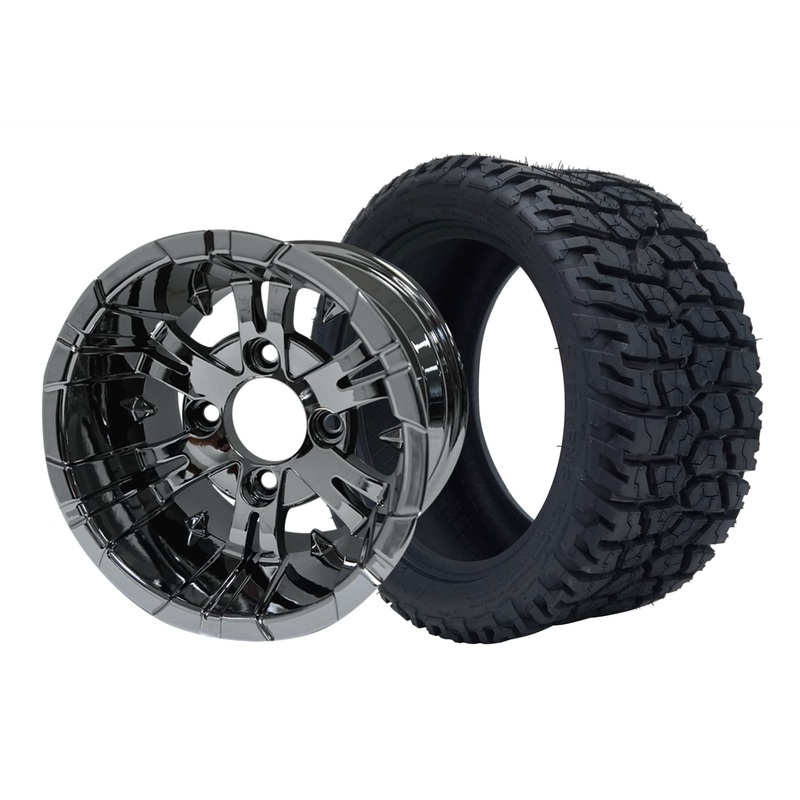 SGC 12″ Vampire Chrome Wheel – Aluminum Alloy / STEELENG 215/40-12 GATOR Hybrid Low Profile / All Terrain Tire DOT Approved Tires Combo – Set of 4