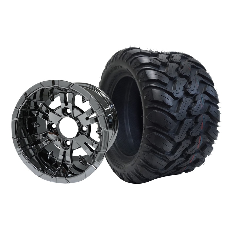 SGC 12″ Vampire Chrome Wheel – Aluminum Alloy / STEELENG 22″x11″-12″ Mud Terrain / All Terrain Tire DOT Approved Tires Combo – Set of 4