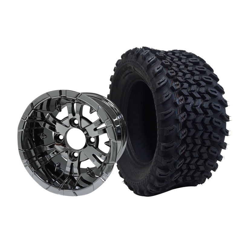 SGC 12″ Vampire Chrome Wheel – Aluminum Alloy / STEELENG 23″x10.5″-12″ All Terrain Tire Tires Combo – Set of 4
