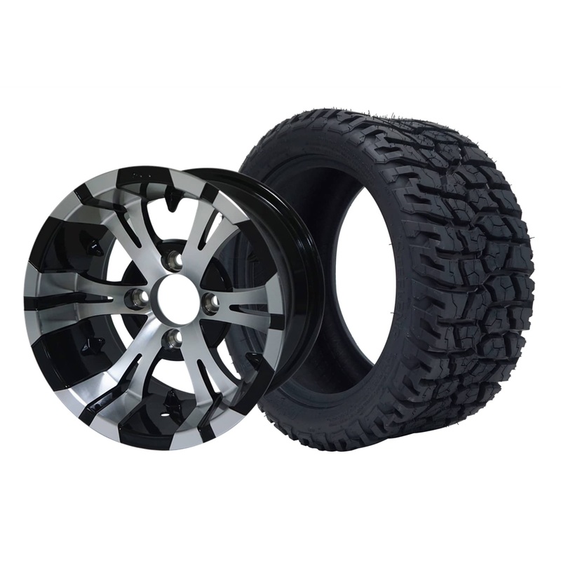 SGC 12″ Vampire Machined/Black Wheel – Aluminum Alloy / STEELENG 215/40-12 GATOR Hybrid Low Profile / All Terrain Tire DOT Approved Tires Combo – Set of 4