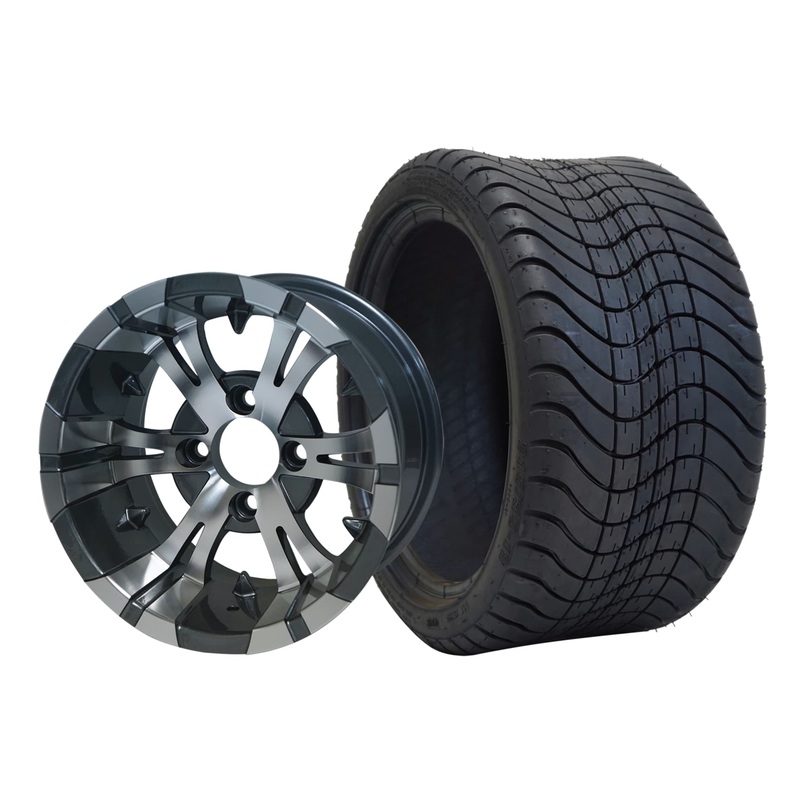 SGC 12″ Vampire Machined/Gunmetal Wheel – Aluminum Alloy / STEELENG 215/35-12 Low Profile Tire Tires Combo – Set of 4