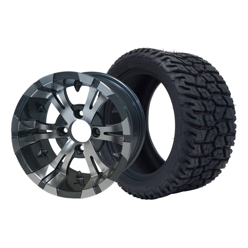 SGC 12″ Vampire Machined/Gunmetal Wheel – Aluminum Alloy / STEELENG 215/40-12 GATOR Hybrid Low Profile / All Terrain Tire DOT Approved Tires Combo – Set of 4