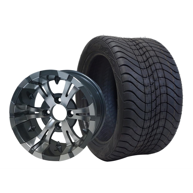 SGC 12″ Vampire Machined/Gunmetal Wheel – Aluminum Alloy / STEELENG 215/40-12 Low Profile Tire DOT Approved Tires Combo – Set of 4