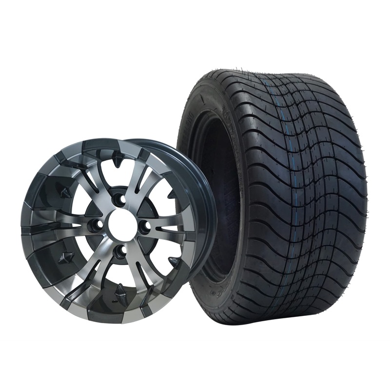 SGC 12″ Vampire Machined/Gunmetal Wheel – Aluminum Alloy / STEELENG 215/50-12 Comfort Ride Street Tire DOT Approved Tires Combo – Set of 4