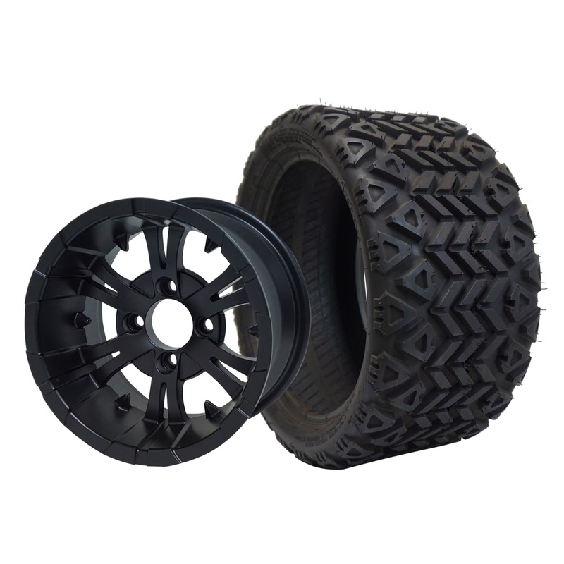 SGC 12″ Vampire Matte Black Wheel – Aluminum Alloy / STEELENG 18″x8.5″-12″ All-Terrain Tire DOT approved Tires Combo – Set of 4