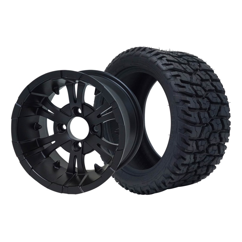 SGC 12″ Vampire Matte Black Wheel – Aluminum Alloy / STEELENG 215/40-12 GATOR Hybrid Low Profile / All Terrain Tire DOT Approved Tires Combo – Set of 4