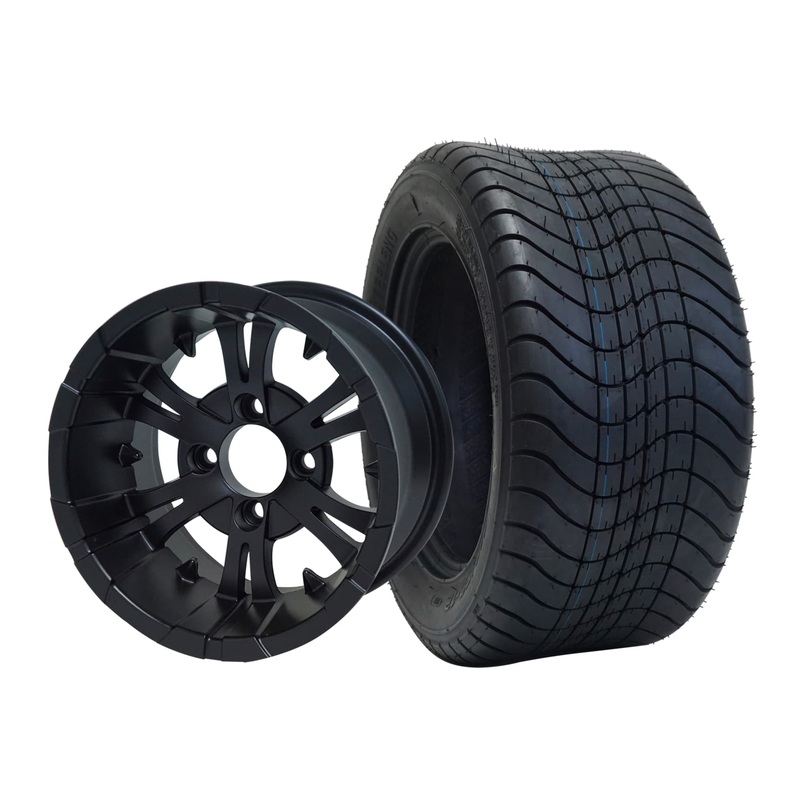 SGC 12″ Vampire Matte Black Wheel – Aluminum Alloy / STEELENG 215/50-12 Comfort Ride Street Tire DOT Approved Tires Combo – Set of 4