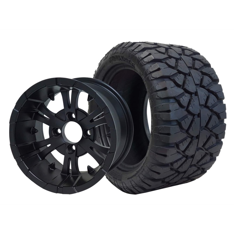 SGC 12″ Vampire Matte Black Wheel – Aluminum Alloy / STEELENG 22″x10.5″-12″ STINGER All Terrain Tire DOT approved Tires Combo – Set of 4