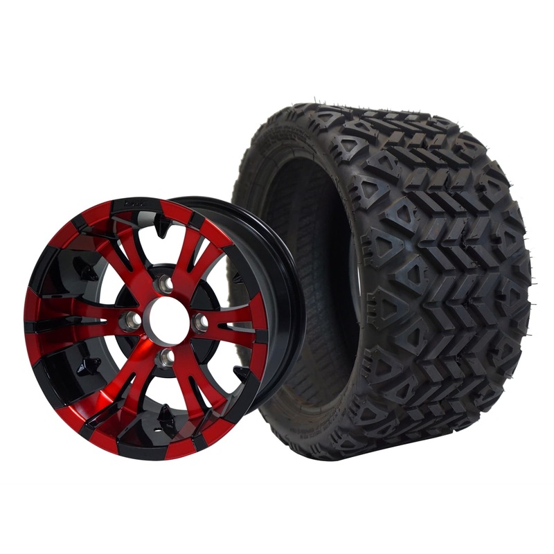 SGC 12″ Vampire Red/Black Wheel – Aluminum Alloy / STEELENG 20″x10″-12″ All Terrain Tire DOT approved Tires Combo – Set of 4