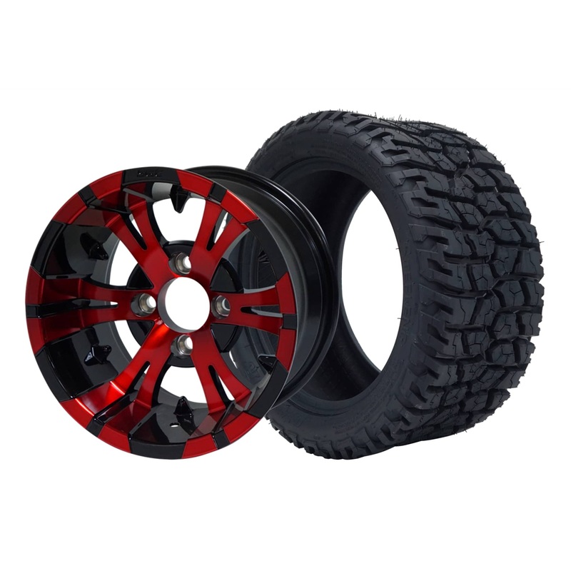 SGC 12″ Vampire Red/Black Wheel – Aluminum Alloy / STEELENG 215/40-12 GATOR Hybrid Low Profile / All Terrain Tire DOT Approved Tires Combo – Set of 4