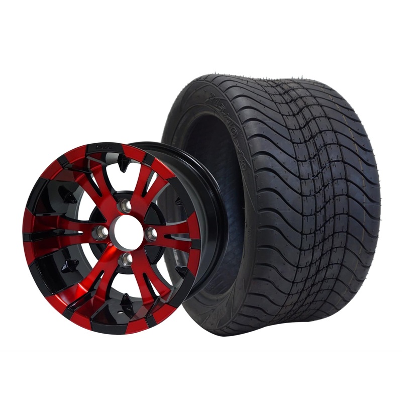 SGC 12″ Vampire Red/Black Wheel – Aluminum Alloy / STEELENG 215/40-12 Low Profile Tire DOT Approved Tires Combo – Set of 4