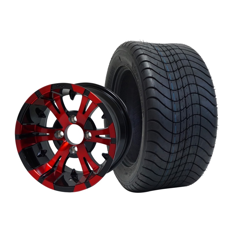 SGC 12″ Vampire Red/Black Wheel – Aluminum Alloy / STEELENG 215/50-12 Comfort Ride Street Tire DOT Approved Tires Combo – Set of 4