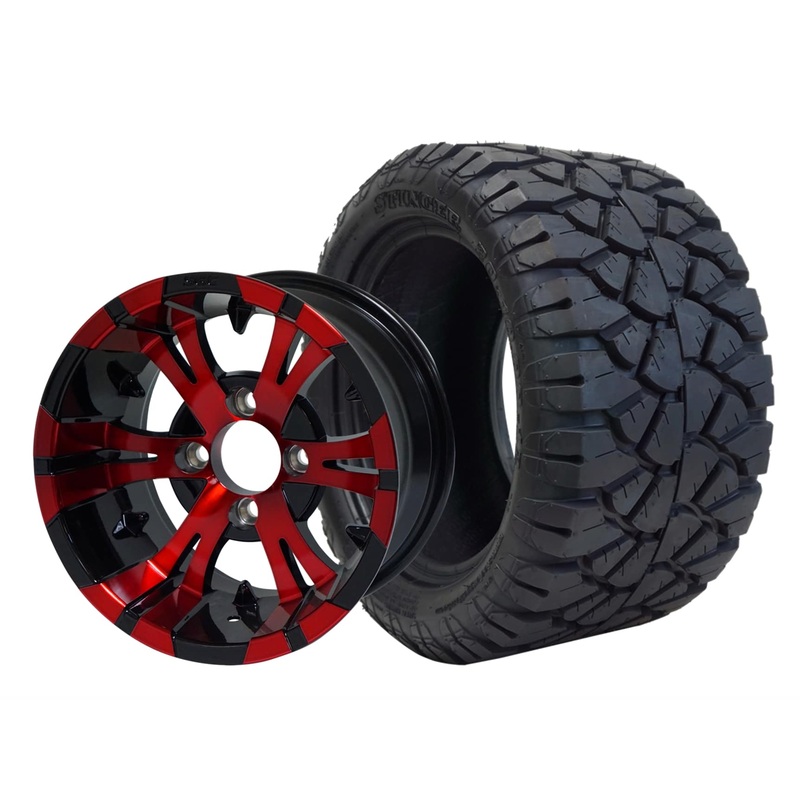 SGC 12″ Vampire Red/Black Wheel – Aluminum Alloy / STEELENG 22″x10.5″-12″ STINGER All Terrain Tire DOT approved Tires Combo – Set of 4