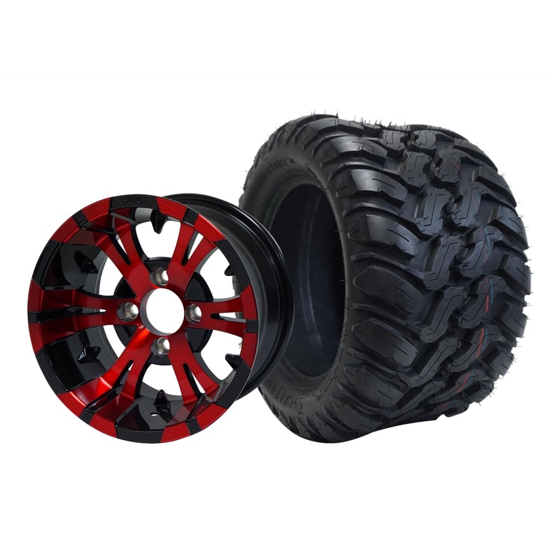 SGC 12″ Vampire Red/Black Wheel – Aluminum Alloy / STEELENG 22″x11″-12″ Mud Terrain / All Terrain Tire DOT Approved Tires Combo – Set of 4