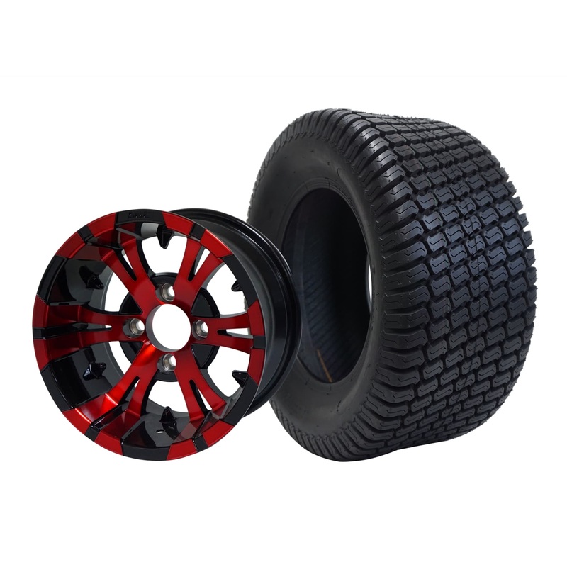 SGC 12″ Vampire Red/Black Wheel – Aluminum Alloy / STEELENG 23″x10.5″-12″ Turf Tire Tires Combo – Set of 4