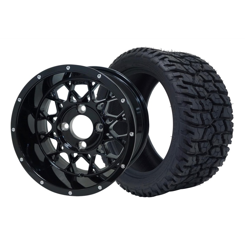 SGC 12″ Venom Glossy Black Wheel – Aluminum Alloy / STEELENG 215/40-12 GATOR Hybrid Low Profile / All Terrain Tire DOT Approved Tires Combo – Set of 4