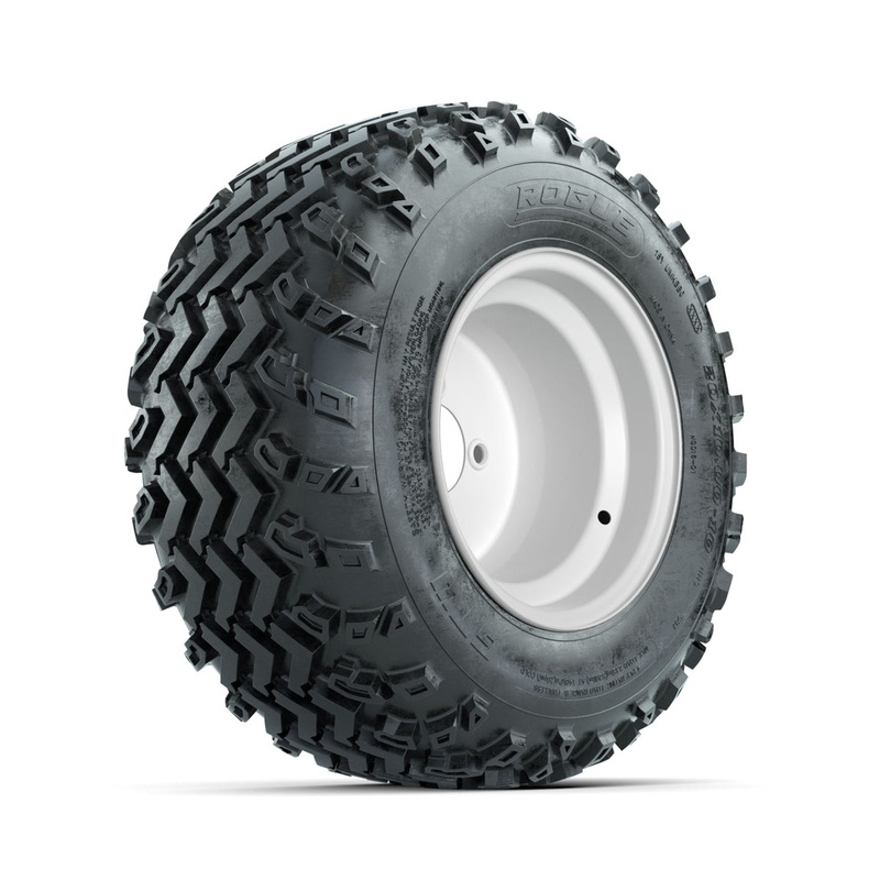 GTW Steel White 3:5 Offset 10 in Wheels with 20×10.00-10 Rogue All Terrain Tires  Full Set