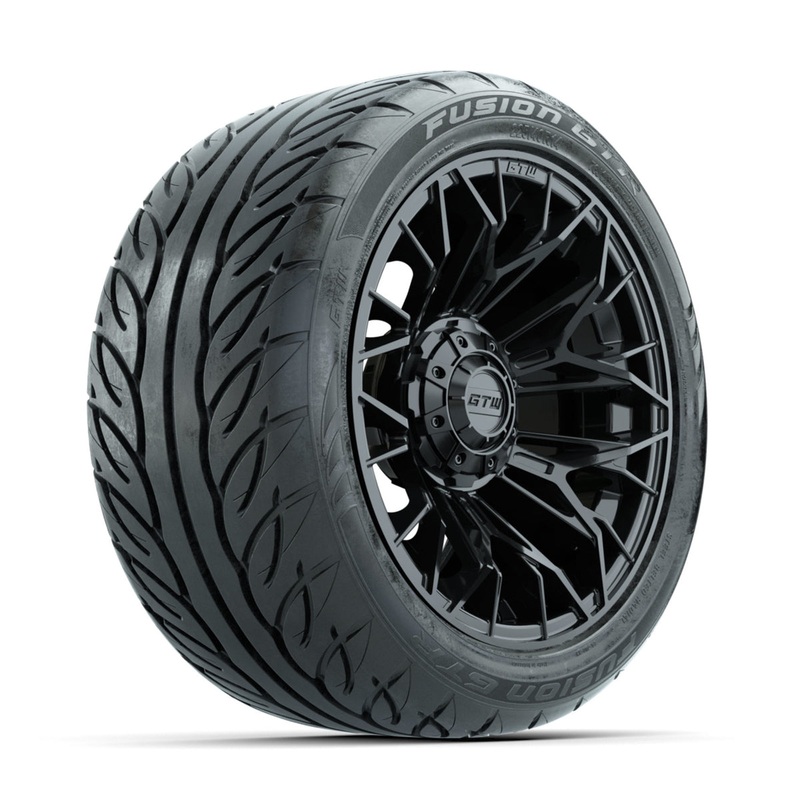 GTW Stellar Matte Black 14 in Wheels with 225/40-R14 Fusion GTR Street Tires  Full Set