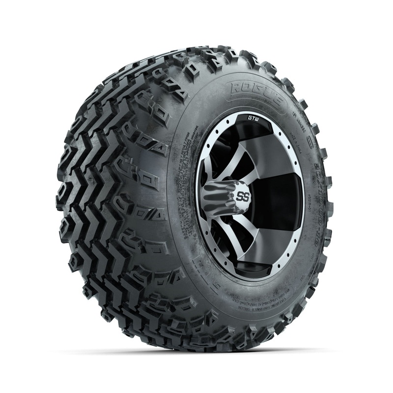 GTW Storm Trooper Machined/Black 10 in Wheels with 20×10.00-10 Rogue All Terrain Tires  Full Set
