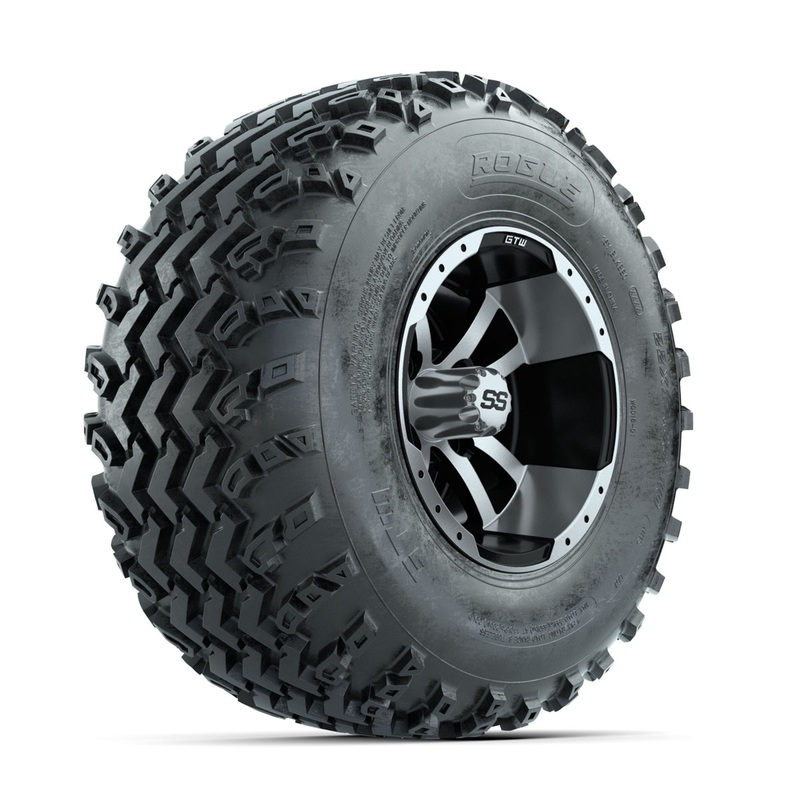 GTW Storm Trooper Machined/Black 10 in Wheels with 22×11.00-10 Rogue All Terrain Tires  Full Set