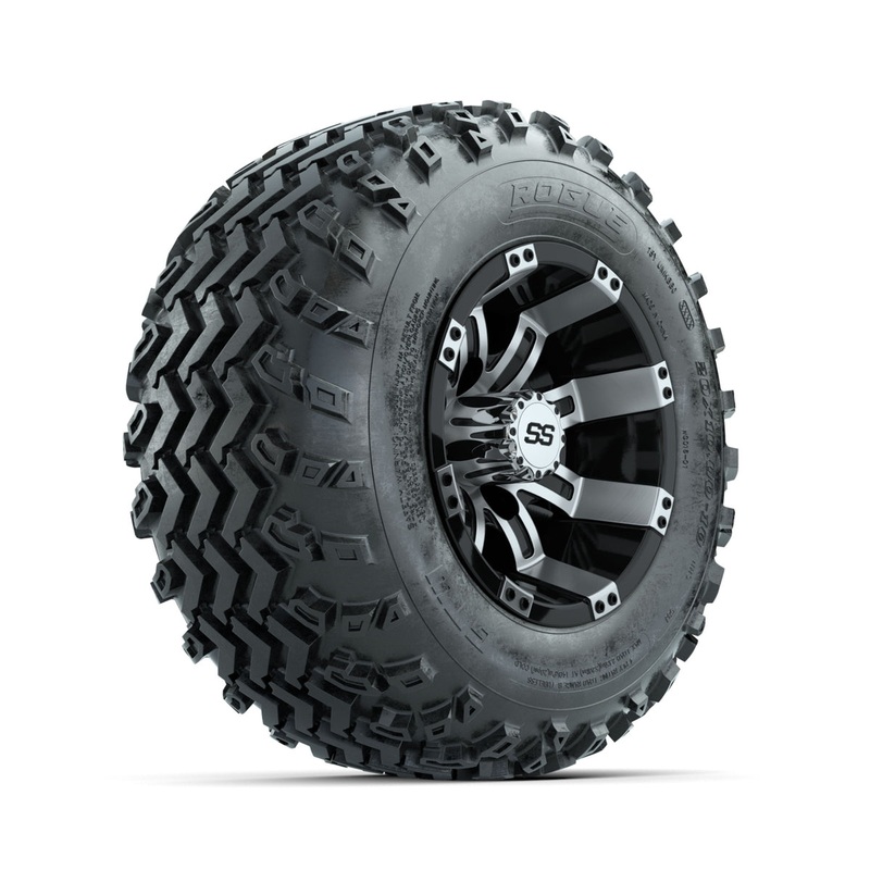 GTW Tempest Machined/Black 10 in Wheels with 20×10.00-10 Rogue All Terrain Tires  Full Set
