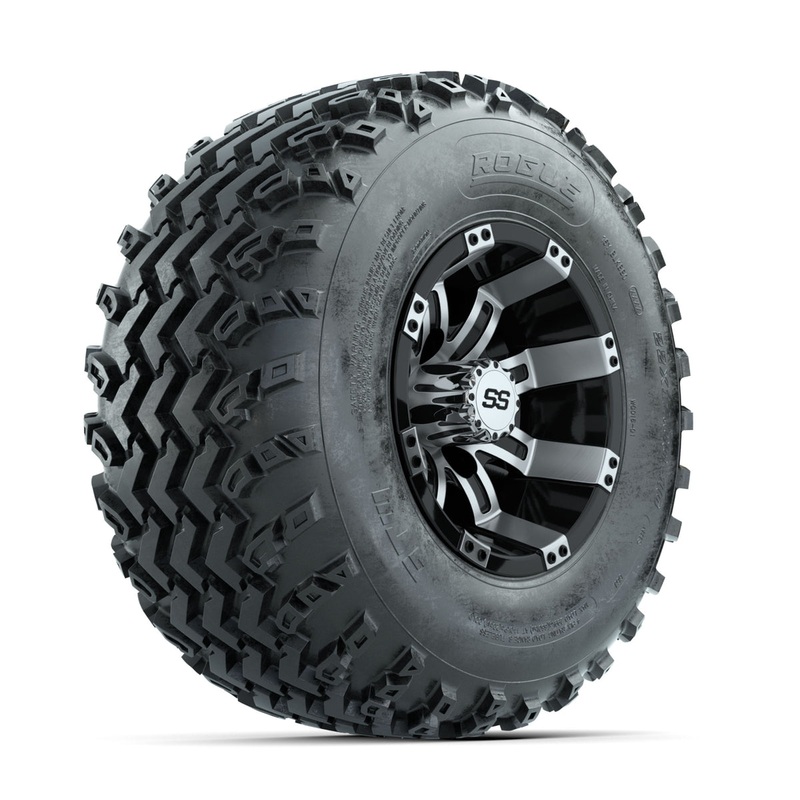 GTW Tempest Machined/Black 10 in Wheels with 22×11.00-10 Rogue All Terrain Tires  Full Set