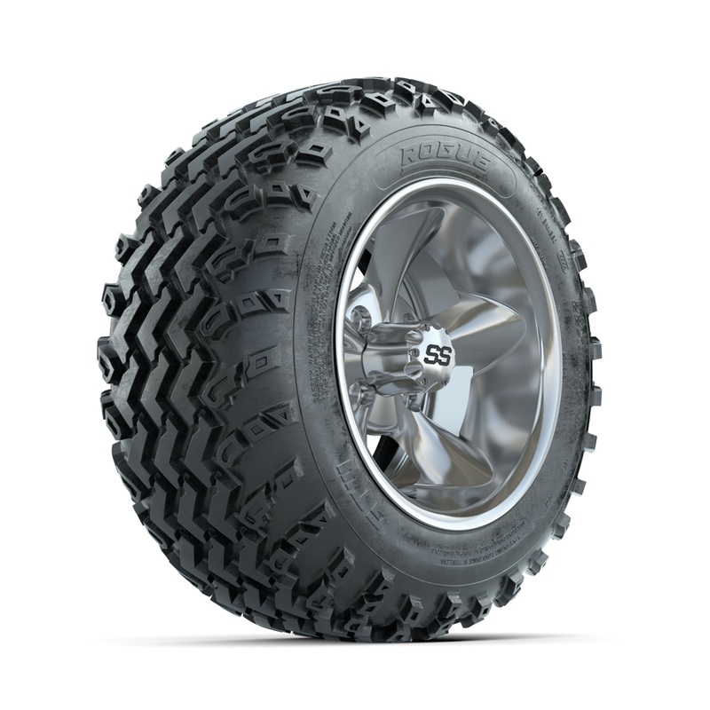 GTW Godfather Chrome 12 in Wheels with 22×11.00-12 Rogue All Terrain Tires  Full Set