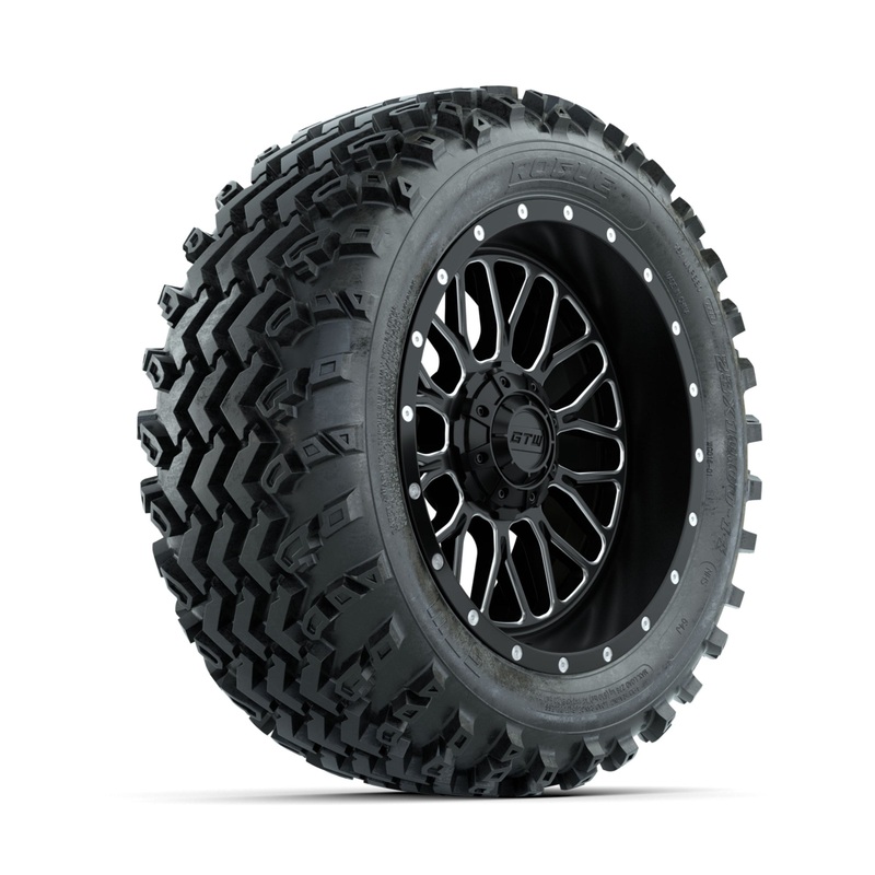 GTW Helix Machined/Black 14 in Wheels with 23×10.00-14 Rogue All Terrain Tires  Full Set