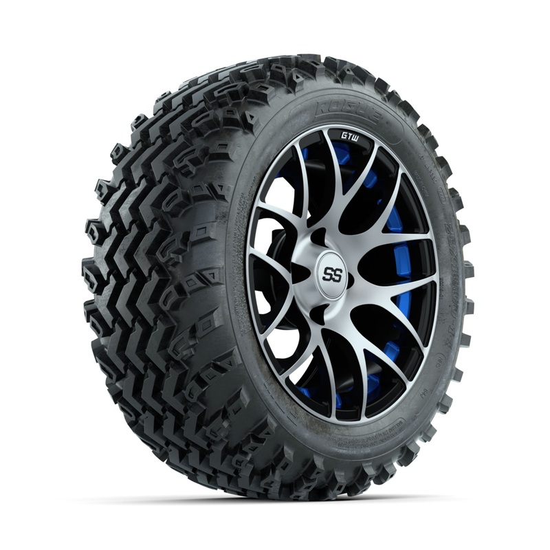 GTW Pursuit Blue 14 in Wheels with 23×10.00-14 Rogue All Terrain Tires  Full Set