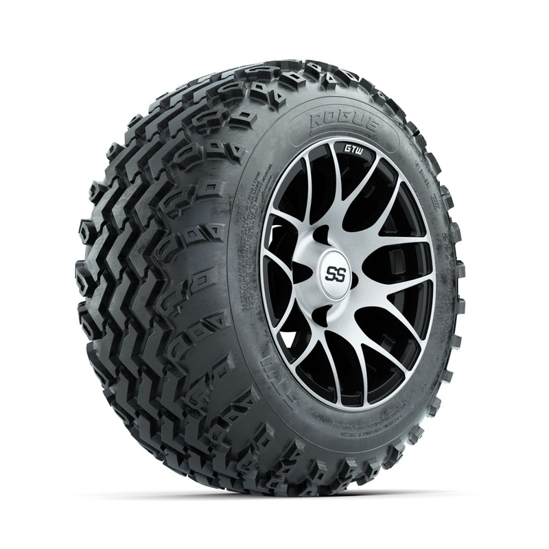 GTW Pursuit Machined/Black 12 in Wheels with 22×11.00-12 Rogue All Terrain Tires  Full Set