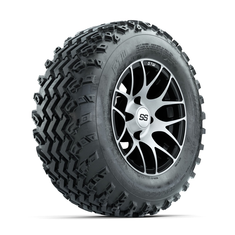 GTW Pursuit Machined/Black 12 in Wheels with 23×10.00-12 Rogue All Terrain Tires  Full Set