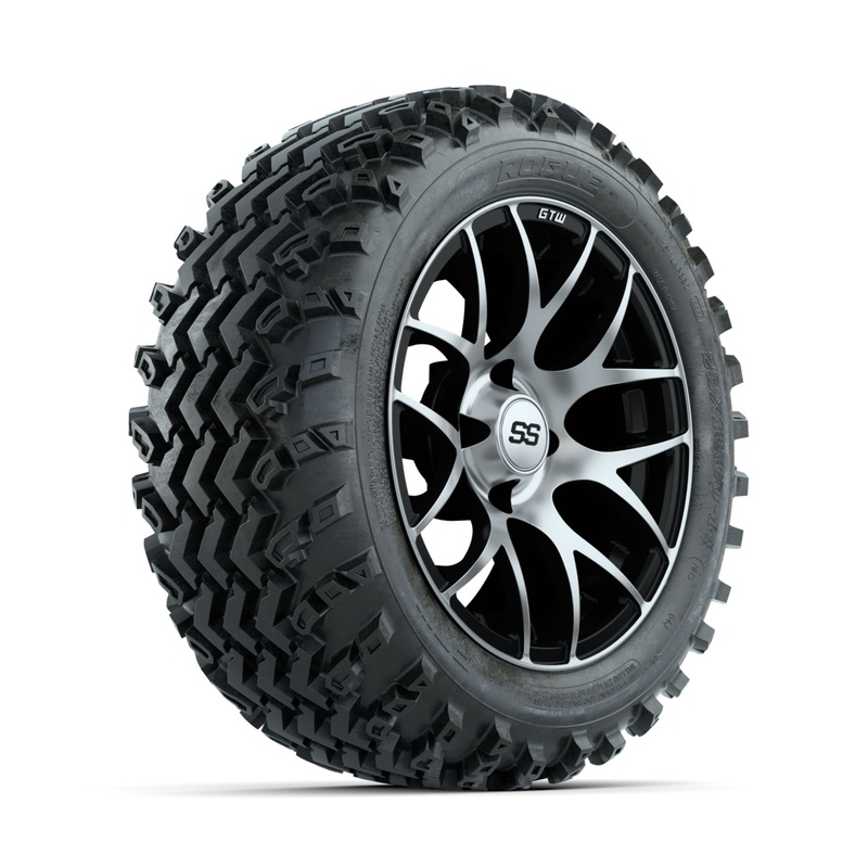 GTW Pursuit Machined/Black 14 in Wheels with 23×10.00-14 Rogue All Terrain Tires  Full Set