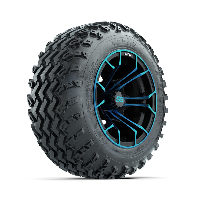 GTW Spyder Blue/Black 12 in Wheels with 22×11.00-12 Rogue All Terrain Tires  Full Set