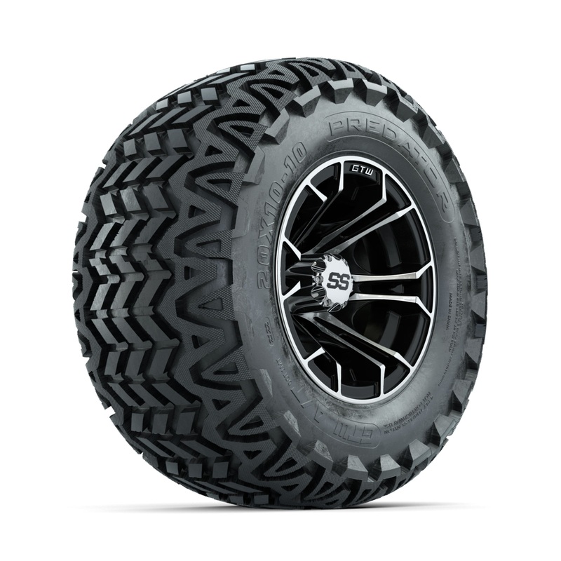 GTW Spyder Machined/Black 10 in Wheels with 20×10-10 Predator All Terrain Tires  Full Set
