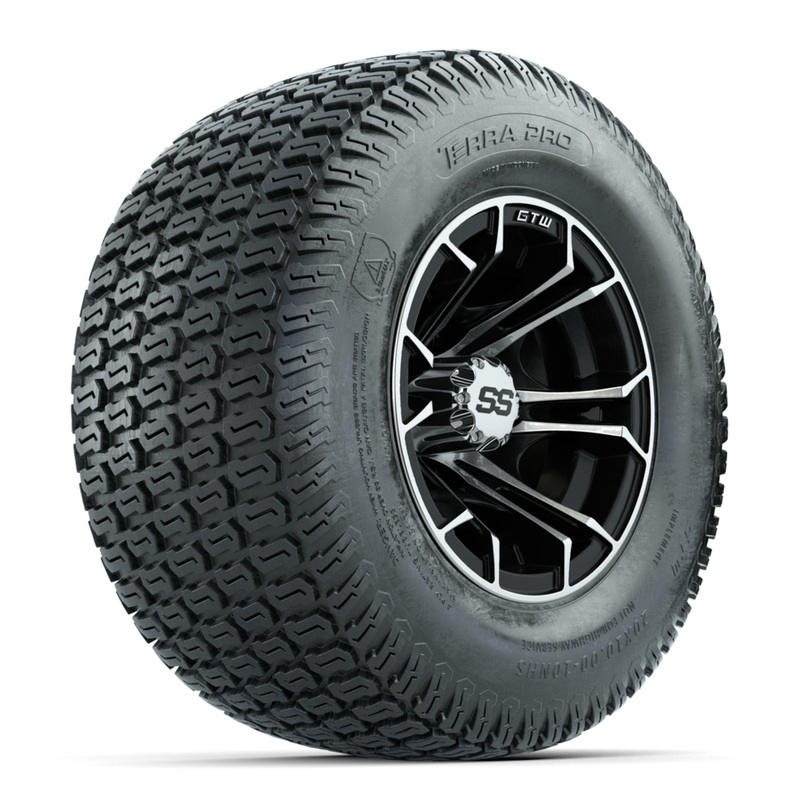 GTW Spyder Machined/Black 10 in Wheels with 20×10-10 Terra Pro S-Tread Traction Tires  Full Set