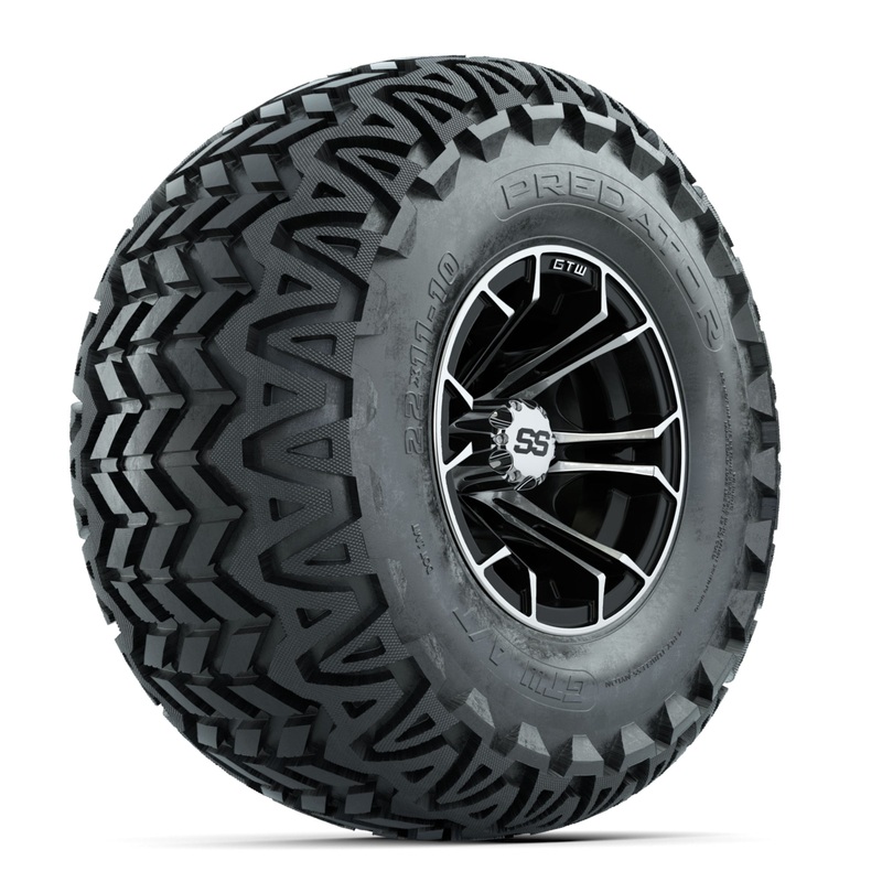 GTW Spyder Machined/Black 10 in Wheels with 22×11-10 Predator All Terrain Tires  Full Set
