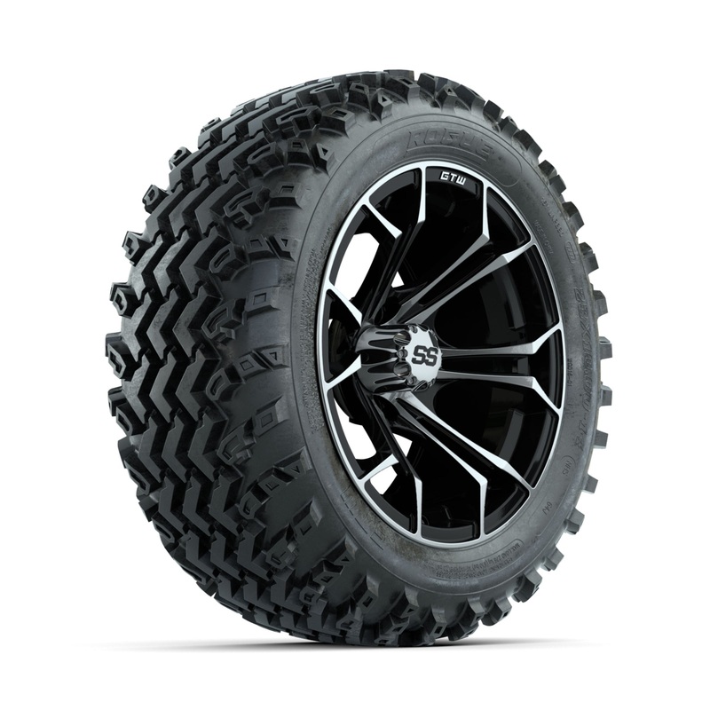 GTW Spyder Machined/Black 14 in Wheels with 23×10.00-14 Rogue All Terrain Tires  Full Set