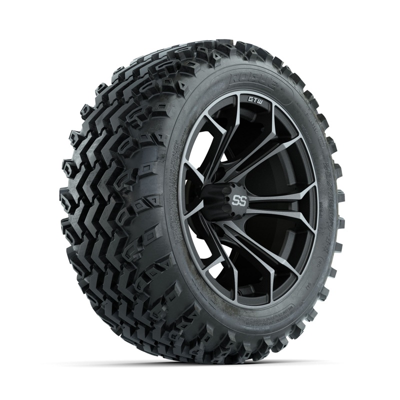 GTW Spyder Machined/Grey 14 in Wheels with 23×10.00-14 Rogue All Terrain Tires  Full Set